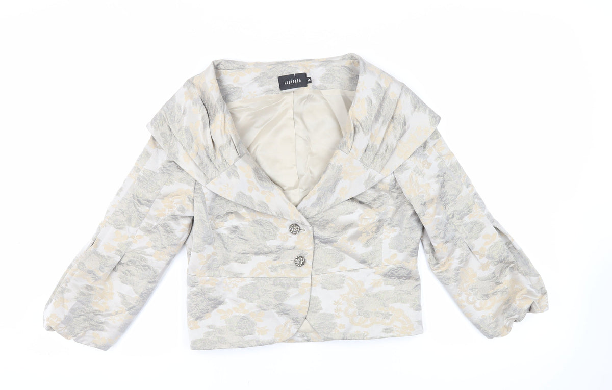 Ispirato Womens Grey Floral Jacket Size 14 Button