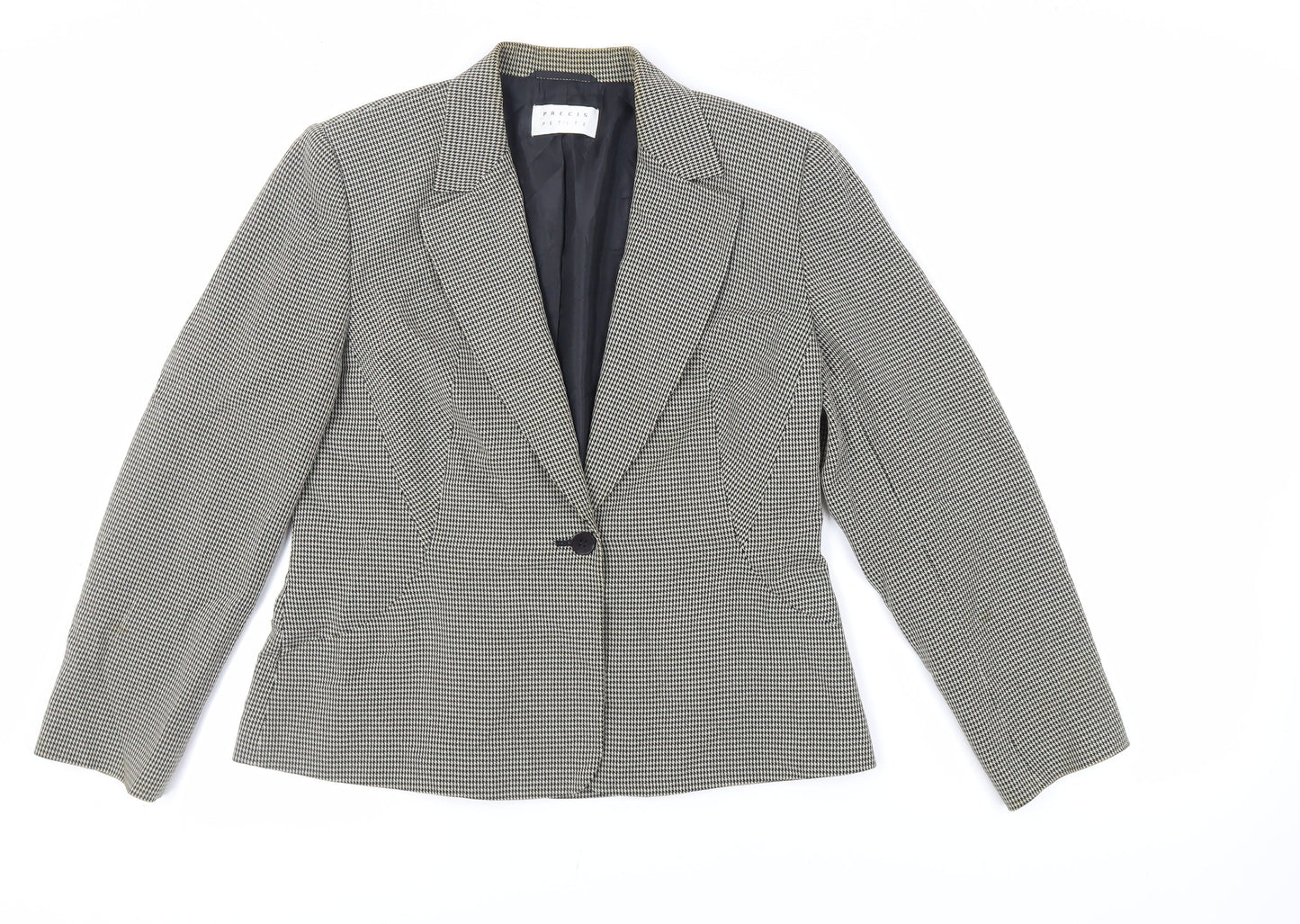 Precis Petite Womens Black Geometric Jacket Blazer Size 14 Button - Vintage