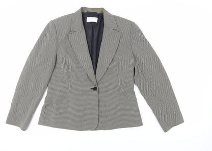 Precis Petite Womens Black Geometric Jacket Blazer Size 14 Button - Vintage
