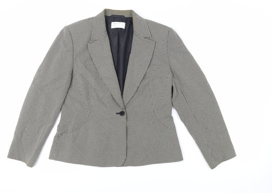 Precis Petite Womens Black Geometric Jacket Blazer Size 14 Button - Vintage