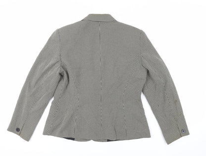 Precis Petite Womens Black Geometric Jacket Blazer Size 14 Button - Vintage