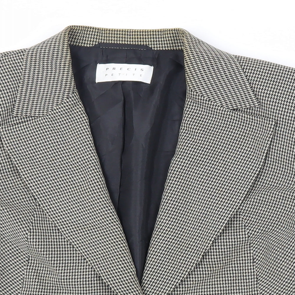 Precis Petite Womens Black Geometric Jacket Blazer Size 14 Button - Vintage