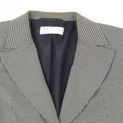 Precis Petite Womens Black Geometric Jacket Blazer Size 14 Button - Vintage