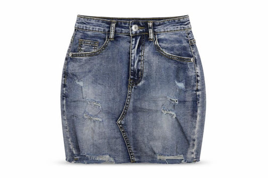 MOMOKROM Womens Blue Cotton Mini Skirt Size 8 Button - Vintage