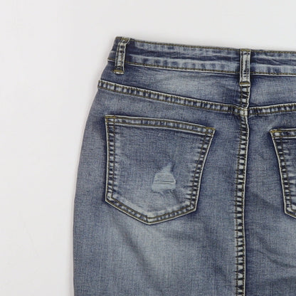 MOMOKROM Womens Blue Cotton Mini Skirt Size 8 Button - Vintage