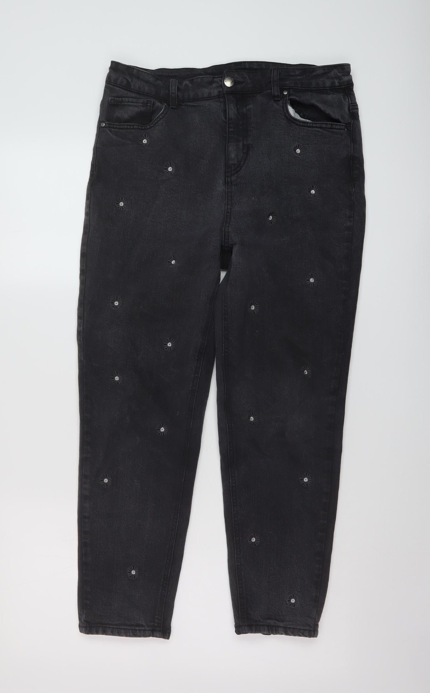 TU Womens Beige Geometric Cotton Mom Jeans Size 12 L26 in Regular Button