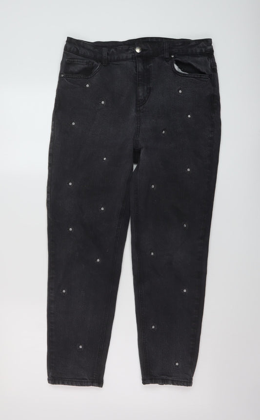 TU Womens Beige Geometric Cotton Mom Jeans Size 12 L26 in Regular Button