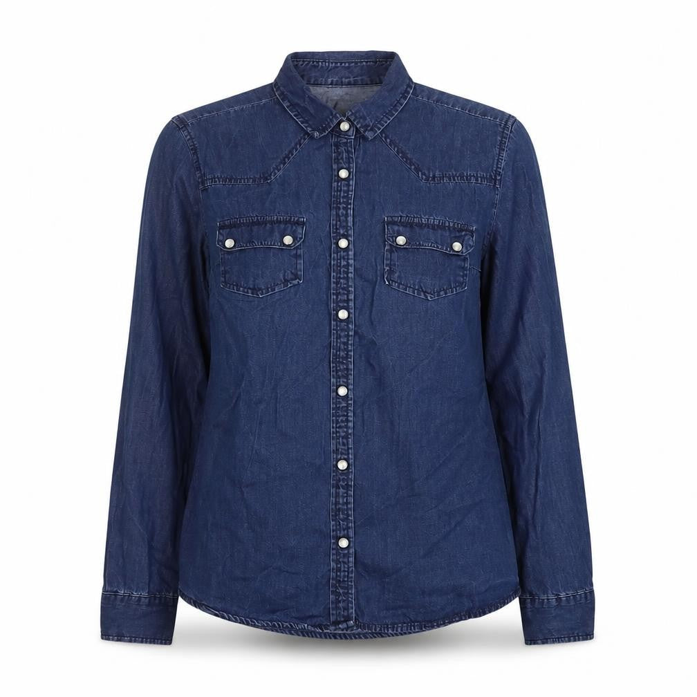 Womens UK Size 8 Denim & Co. Blue Basic Button-Up