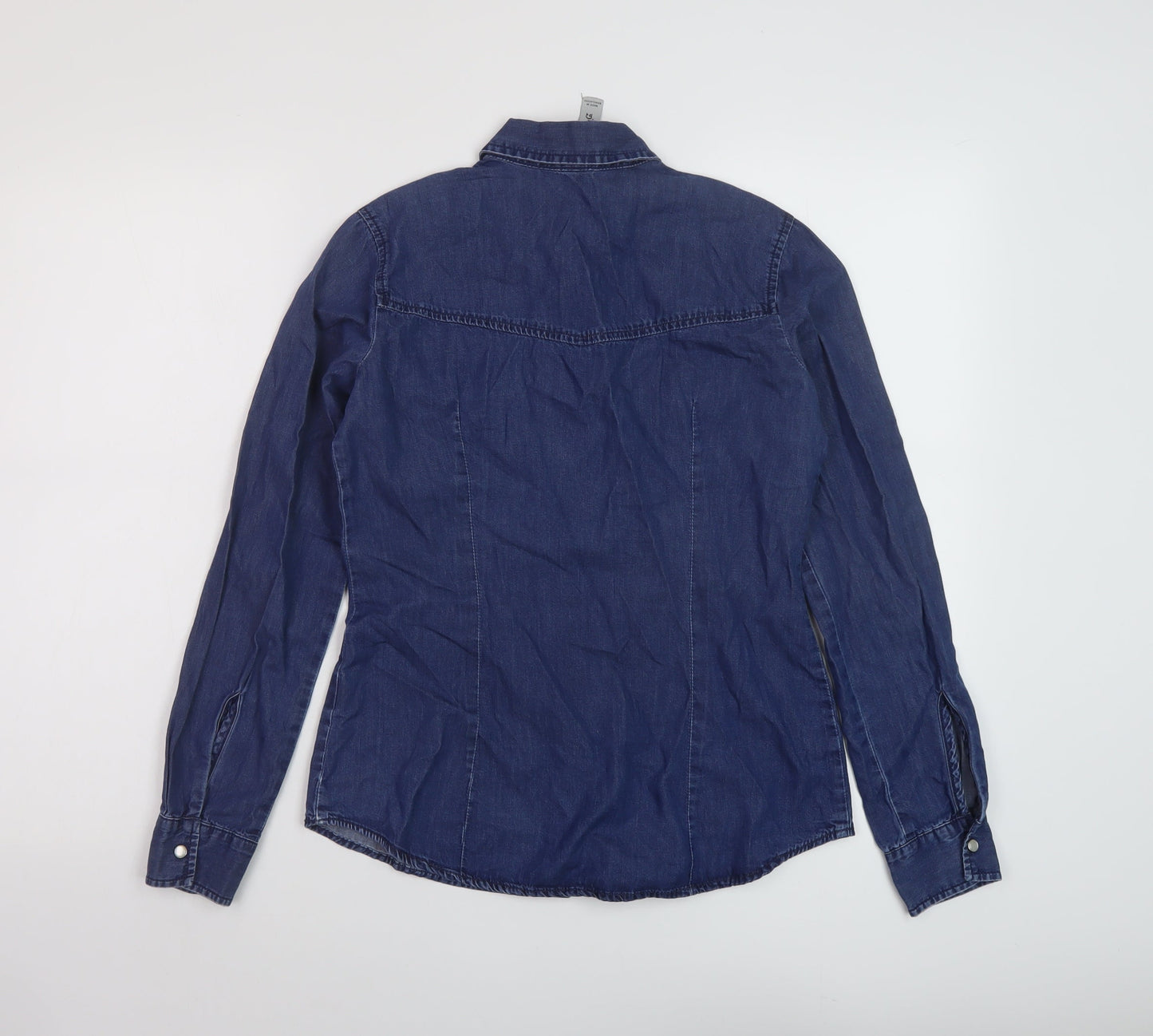 Denim & Co. Womens Blue Cotton Basic Button-Up Size 8 Collared