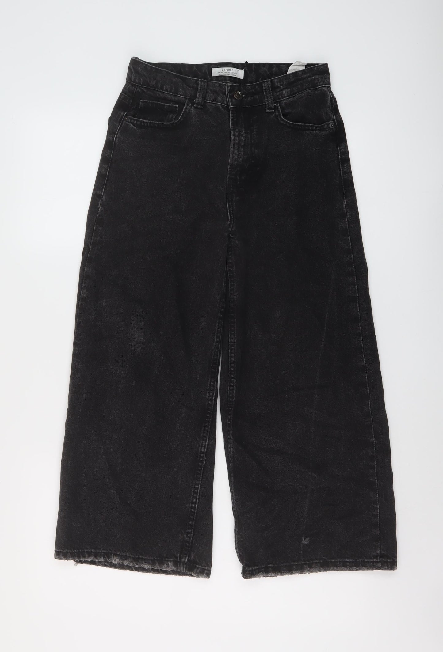 Bershka Womens Grey Cotton Wide-Leg Jeans Size 6 L22 in Regular Button