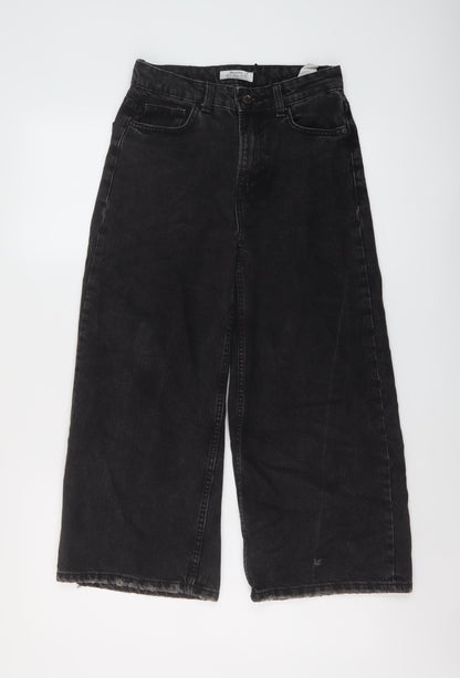 Bershka Womens Grey Cotton Wide-Leg Jeans Size 6 L22 in Regular Button