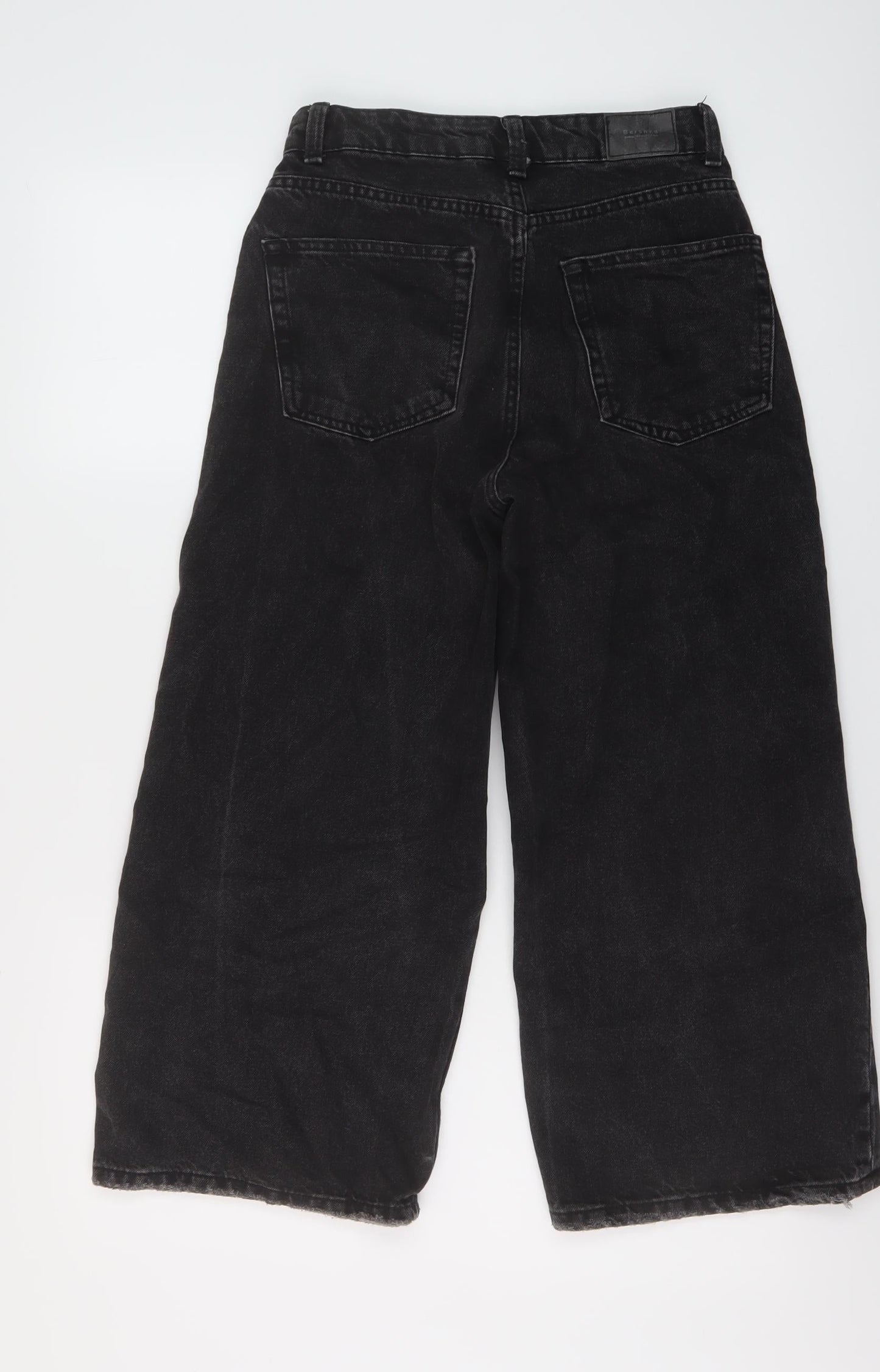 Bershka Womens Grey Cotton Wide-Leg Jeans Size 6 L22 in Regular Button