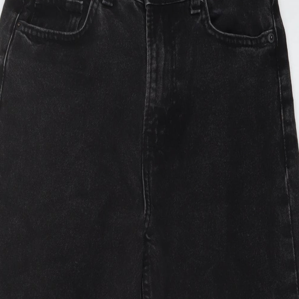 Bershka Womens Grey Cotton Wide-Leg Jeans Size 6 L22 in Regular Button
