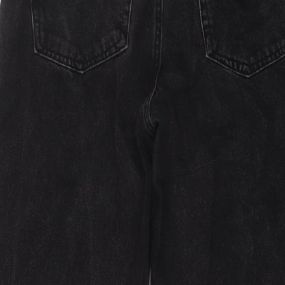 Bershka Womens Grey Cotton Wide-Leg Jeans Size 6 L22 in Regular Button