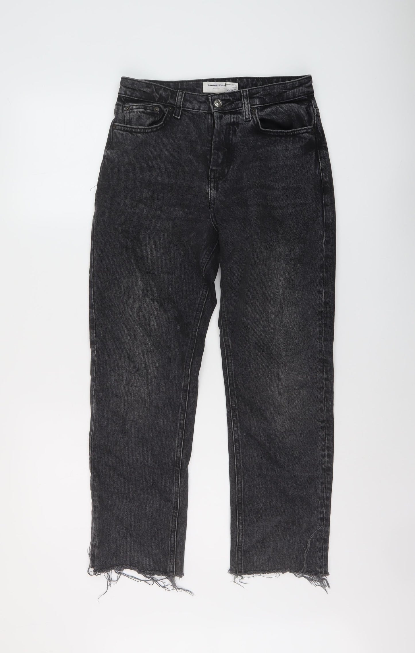 Topshop Womens Grey Cotton Straight Jeans Size 26 in L26 in Regular Button