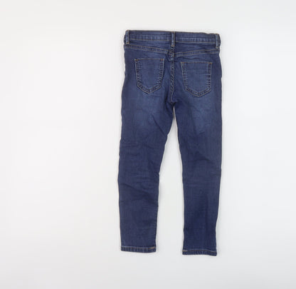 River Island Girls Blue Cotton Skinny Jeans Size 5 Years Regular Button