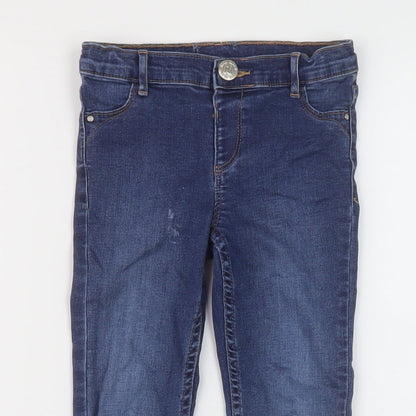River Island Girls Blue Cotton Skinny Jeans Size 5 Years Regular Button