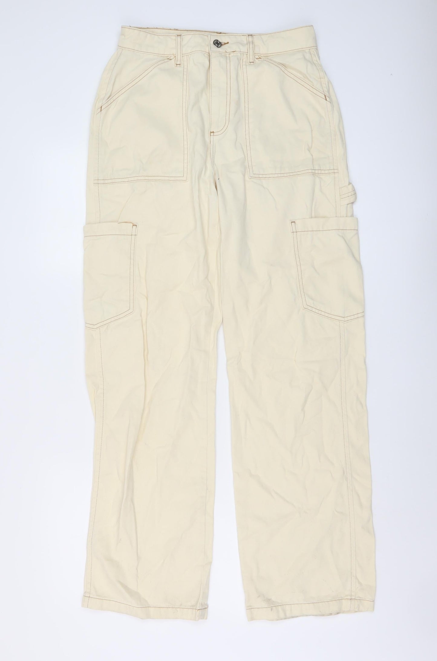 Denim & Co. Womens Beige Cotton Wide-Leg Jeans Size 10 L31 in Regular Button