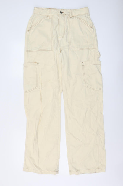 Denim & Co. Womens Beige Cotton Wide-Leg Jeans Size 10 L31 in Regular Button