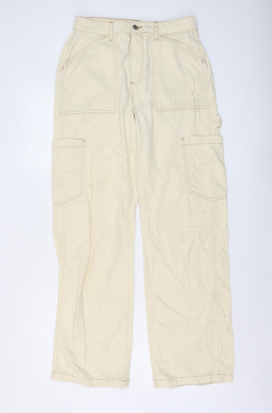 Denim & Co. Womens Beige Cotton Wide-Leg Jeans Size 10 L31 in Regular Button