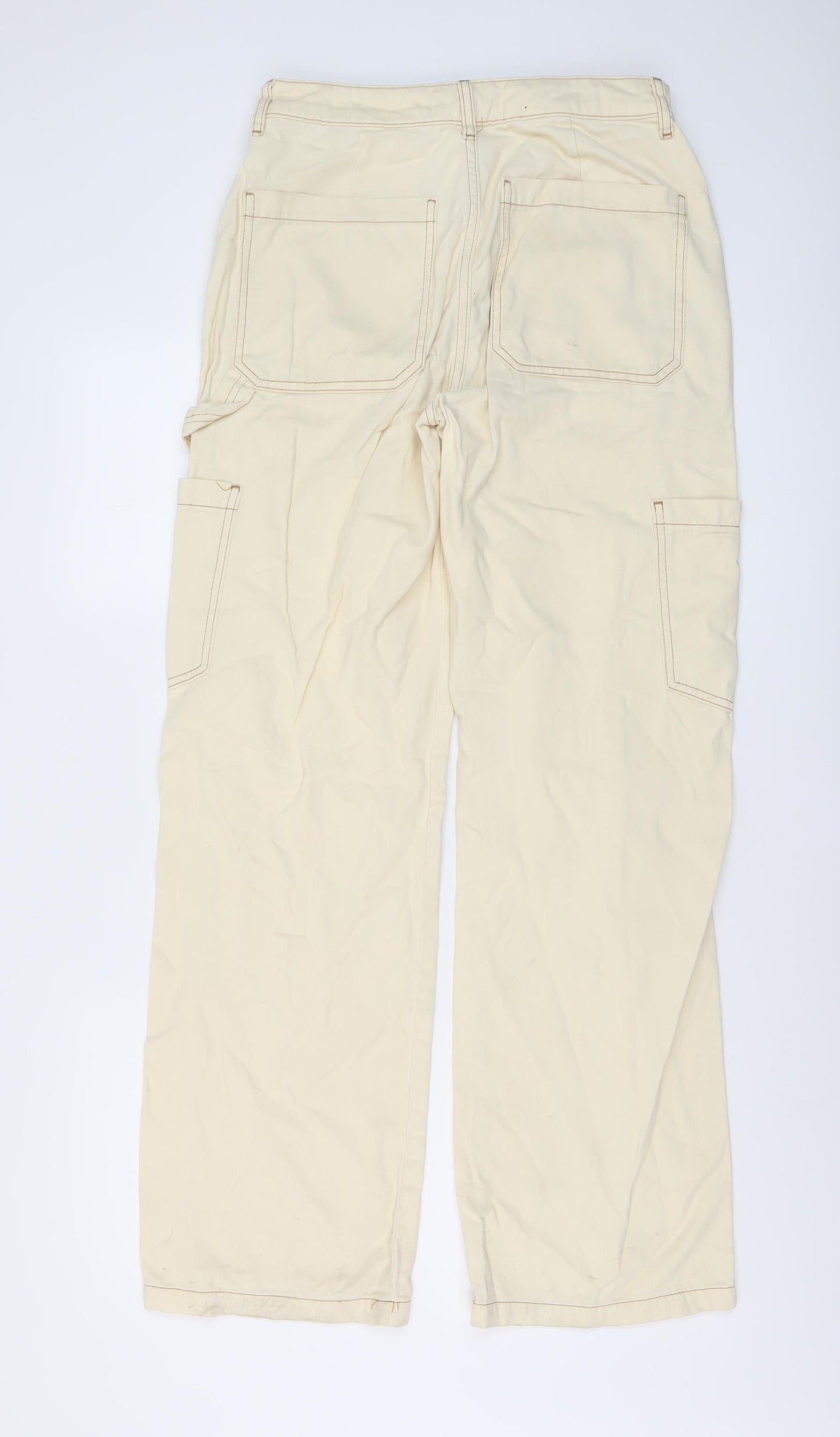 Denim & Co. Womens Beige Cotton Wide-Leg Jeans Size 10 L31 in Regular Button