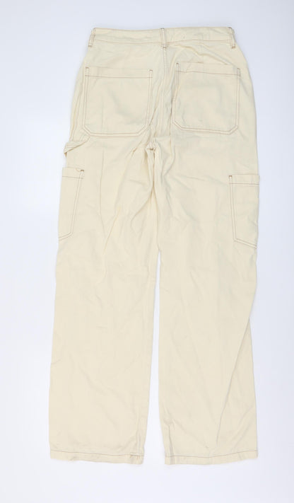 Denim & Co. Womens Beige Cotton Wide-Leg Jeans Size 10 L31 in Regular Button