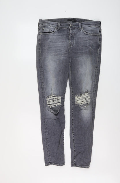 7 For All Mankind Womens Blue Cotton Skinny Jeans Size 27 in L27 in Regular Button