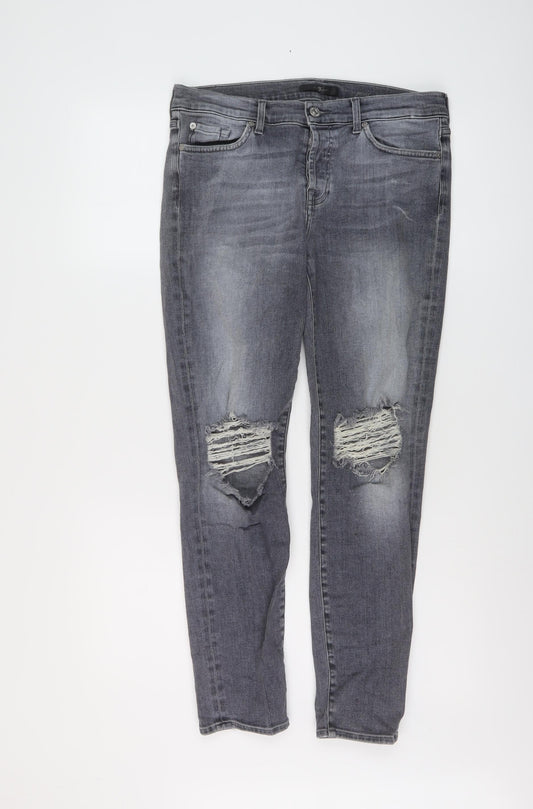 7 For All Mankind Womens Blue Cotton Skinny Jeans Size 27 in L27 in Regular Button