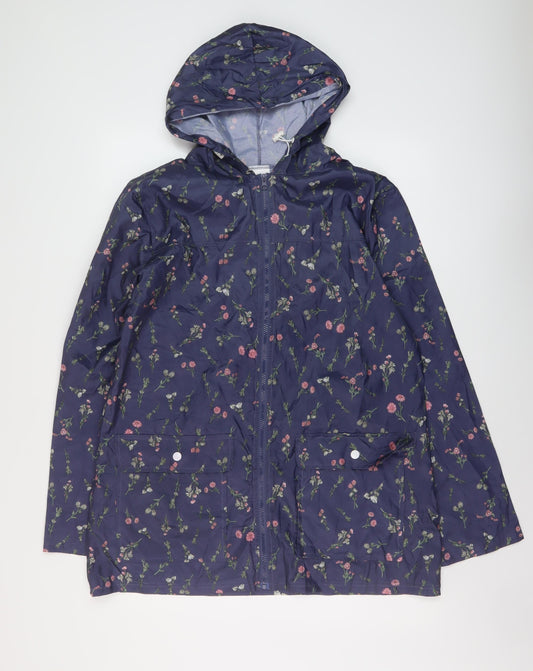 Anna De Lancay Womens Blue Floral Rain Coat Coat Size M Zip