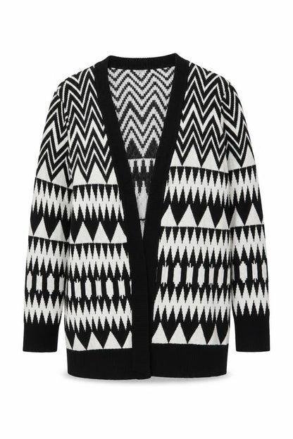 Forever 21 Womens Black V-Neck Geometric Cotton Cardigan Jumper Size M