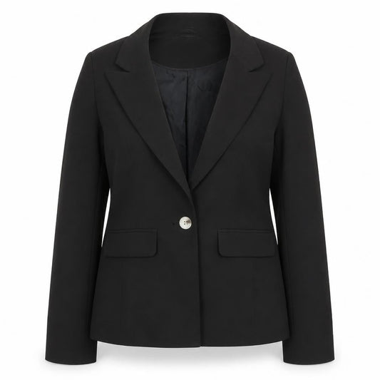 Front view of Miss Selfridge women’s black polyester jacket suit jacket, size UK 10