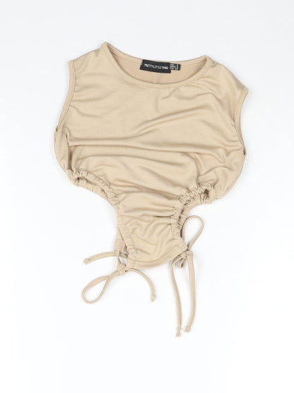 Womens UK Size 4 PRETTYLITTLETHING Beige Cropped Blouse