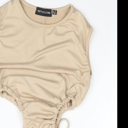 Womens UK Size 4 PRETTYLITTLETHING Beige Cropped Blouse