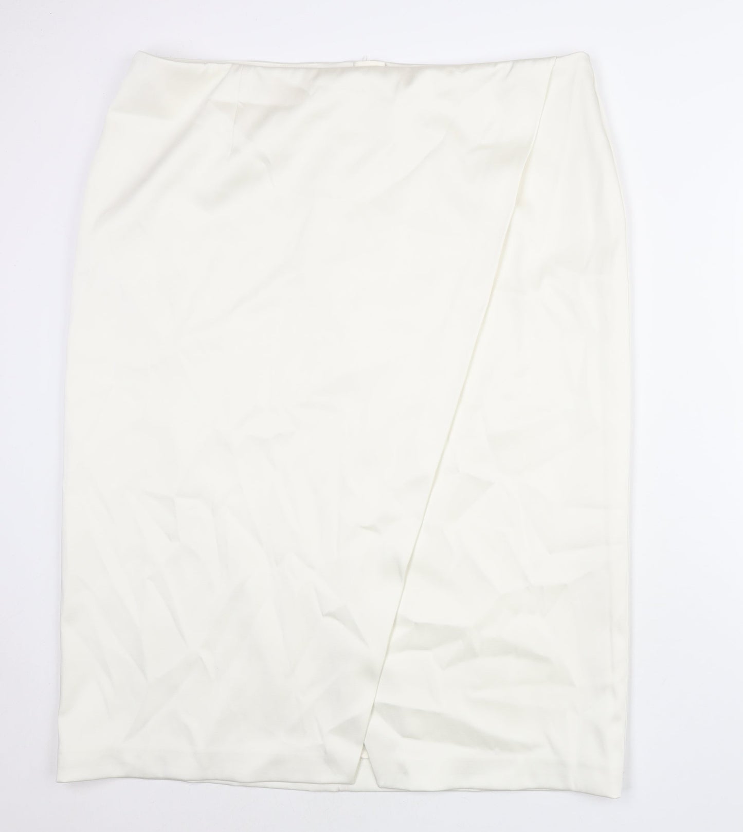 Marks and Womens Ivory Polyester Straight & Pencil Skirt Size 24 Zip - Wrap Style