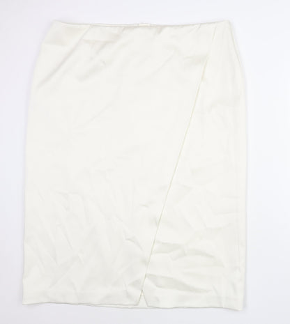 Marks and Womens Ivory Polyester Straight & Pencil Skirt Size 24 Zip - Wrap Style