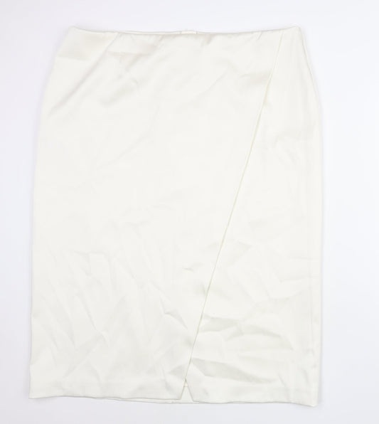Marks and Womens Ivory Polyester Straight & Pencil Skirt Size 24 Zip - Wrap Style