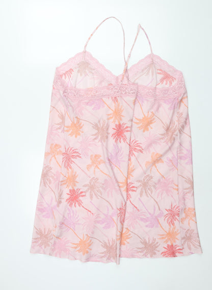 Marks and Spencer Womens Pink Geometric Polyester Cami Dress Size 36 - Lace Trim Palm Tree Print