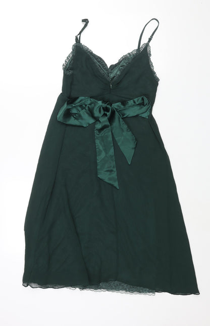 Kookai Womens Green Polyester Shift Size 10 V-Neck Zip - Belted Lace Trim