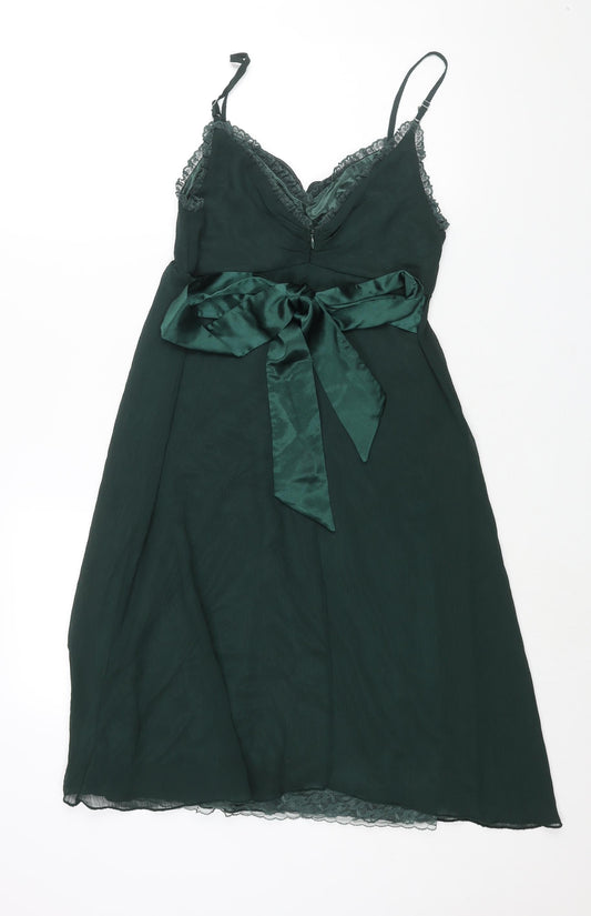 Kookai Womens Green Polyester Shift Size 10 V-Neck Zip - Belted Lace Trim