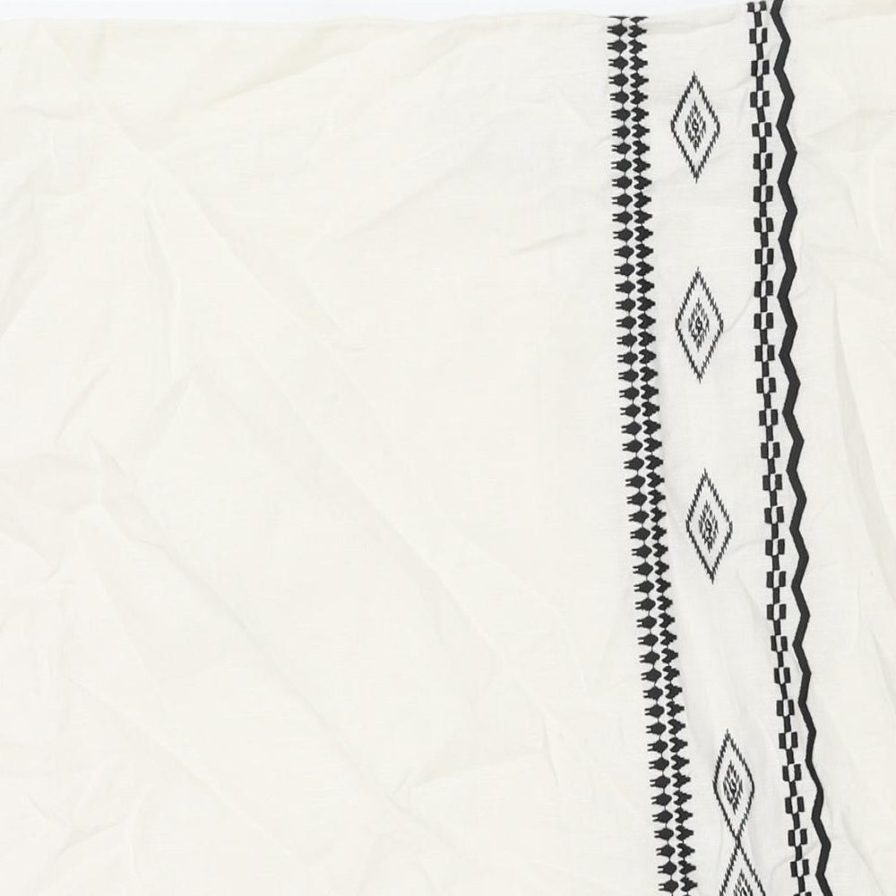 Marks and Spencer Womens Ivory Cotton Straight & Pencil Skirt Size 20 Zip - Embroidered Detail Side Slit