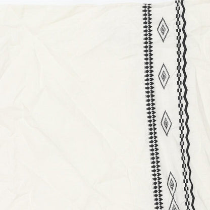 Marks and Spencer Womens Ivory Cotton Straight & Pencil Skirt Size 20 Zip - Embroidered Detail Side Slit