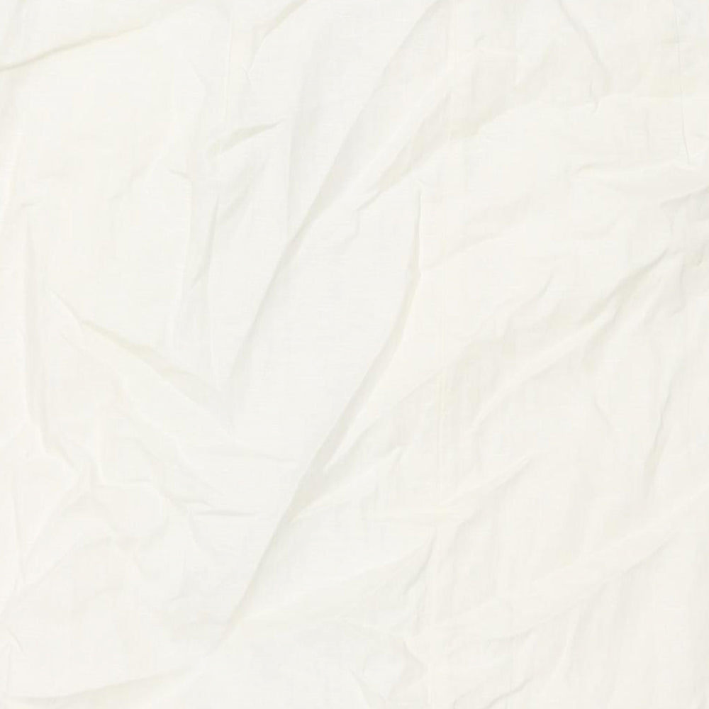 Marks and Spencer Womens Ivory Cotton Straight & Pencil Skirt Size 20 Zip - Embroidered Detail Side Slit