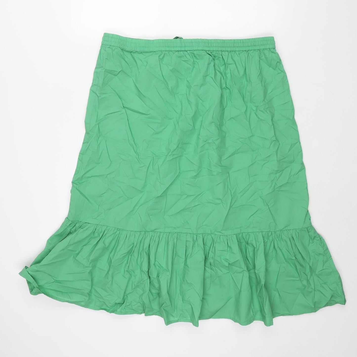 Marks and Spencer Womens Green Cotton A-Line Skirt Size 18 Drawstring - Frill Button Detail