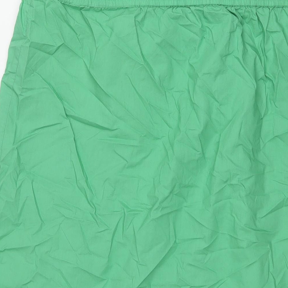 Marks and Spencer Womens Green Cotton A-Line Skirt Size 18 Drawstring - Frill Button Detail