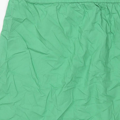 Marks and Spencer Womens Green Cotton A-Line Skirt Size 18 Drawstring - Frill Button Detail