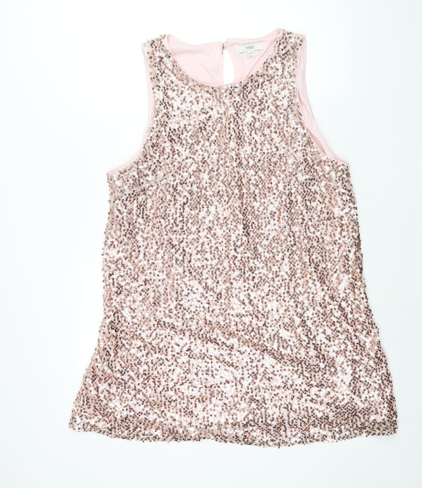 Marks and Spencer Womens Pink Polyester Shift Size 22 Round Neck Button - Sequin