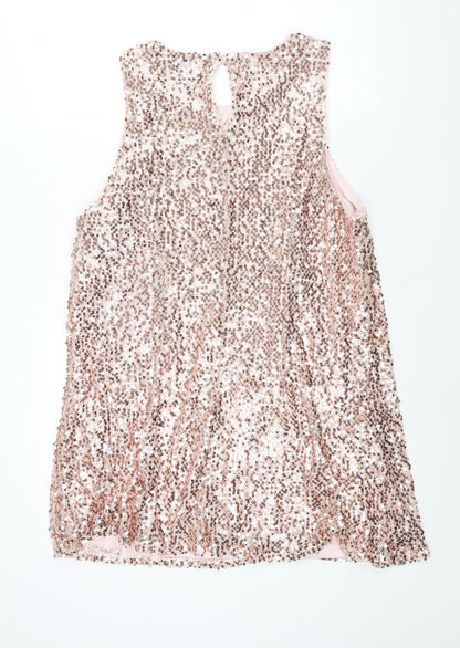 Marks and Spencer Womens Pink Polyester Shift Size 22 Round Neck Button - Sequin