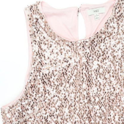 Marks and Spencer Womens Pink Polyester Shift Size 22 Round Neck Button - Sequin
