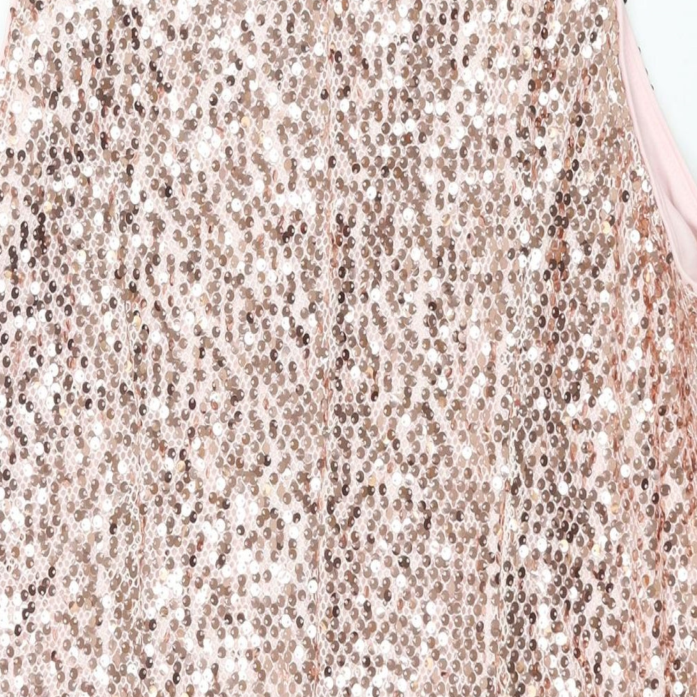 Marks and Spencer Womens Pink Polyester Shift Size 22 Round Neck Button - Sequin