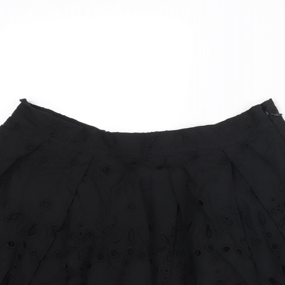 H&M Womens Black Cotton A-Line Skirt Size 10 Zip